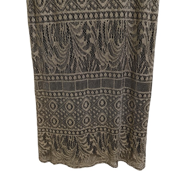 90s Vintage Art Deco BohoJessica Howard Gold Shimmer Maxi Dress Small - Picture 5 of 8